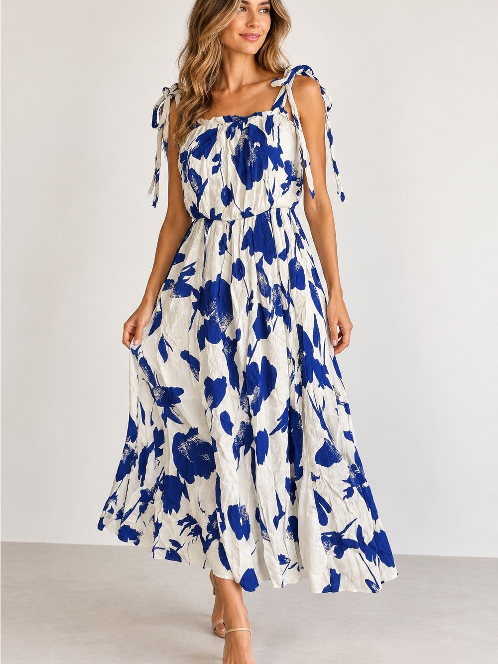 Jason Wu Blue and White Floral Tie-Shoulder Maxi Dress Size 8
